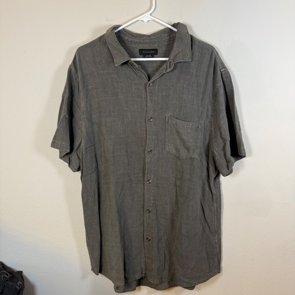 Cotton On Garments Mens XL GG Gray Short Sleeve Button Up Shirt‎ Textured
